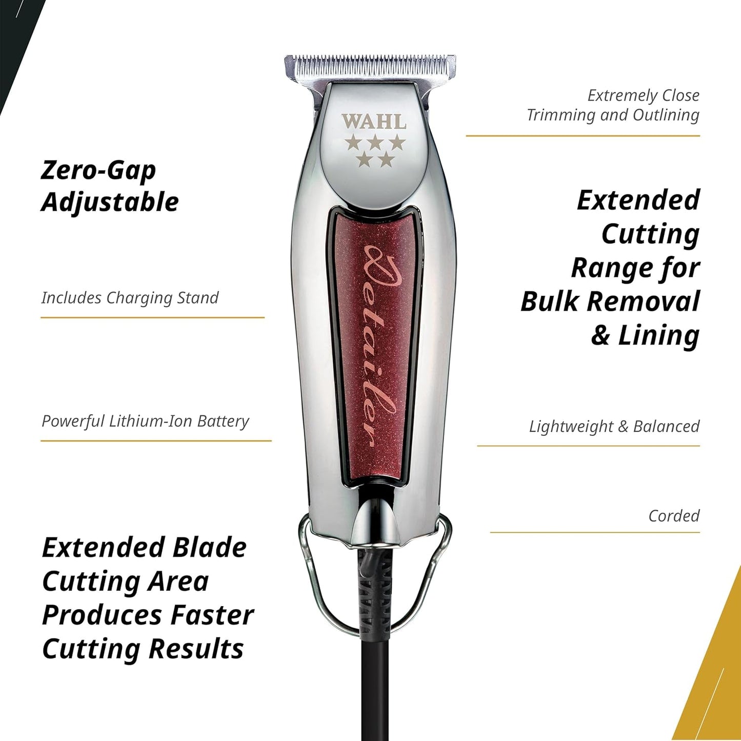 Wahl Professional Detailer Trimmer - Burgundy Adjustable T-Blade with 3 Guides & Accessories