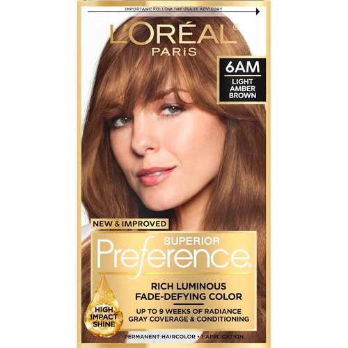 L'Oreal Paris Hair Color - Superior Preference Luminous Fade-Defying Dye, Light Amber Brown 6AM, 1 Kit