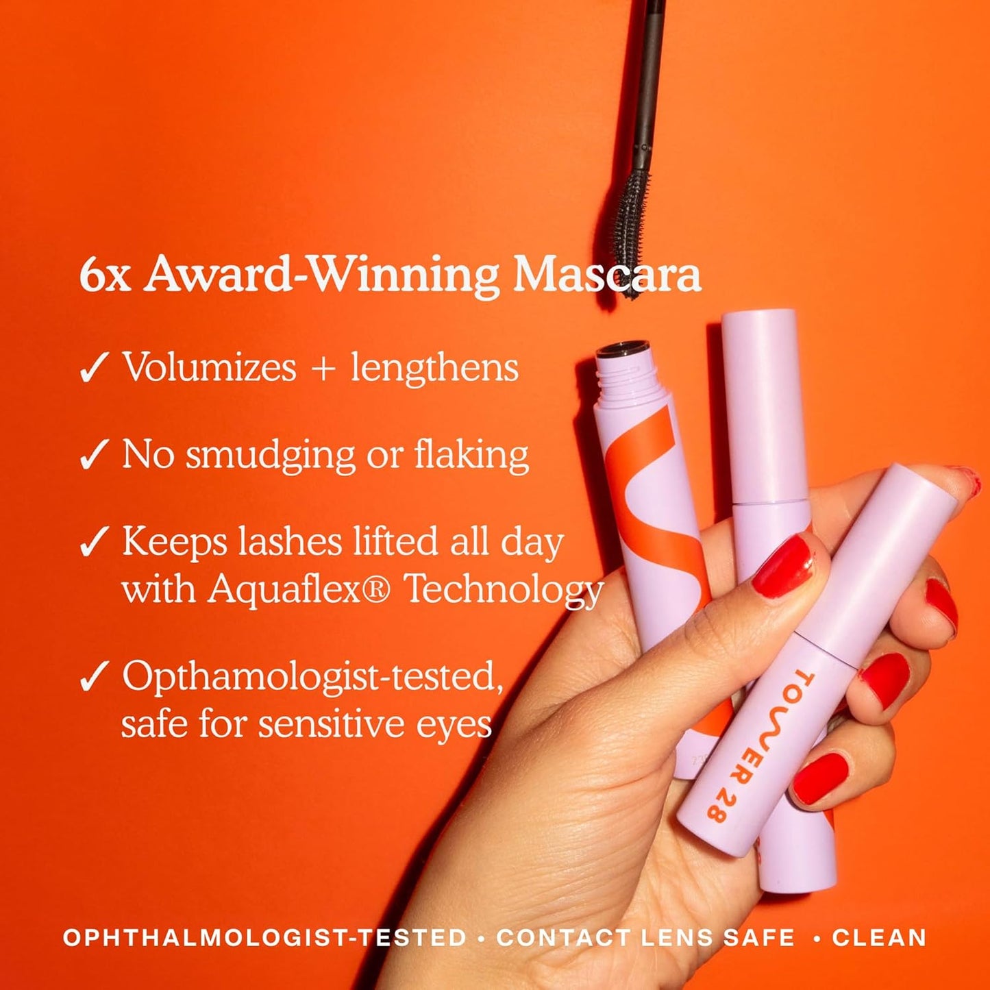 Tower 28 MakeWaves Vegan Black Mascara - Volumizing & Lengthening for Sensitive Eyes | Humidity-Proof Lift (0.29 oz)
