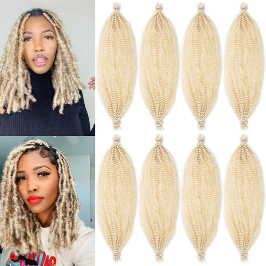 ZRQ 8 Packs Pre-Separated Springy Afro Twist Hair For Distressed Soft Locs Blond Marley Crochet Braiding Hair 16 Inch Synthetic Spring Twist Hair Extension For Women 8 Strands/Pack (613#)