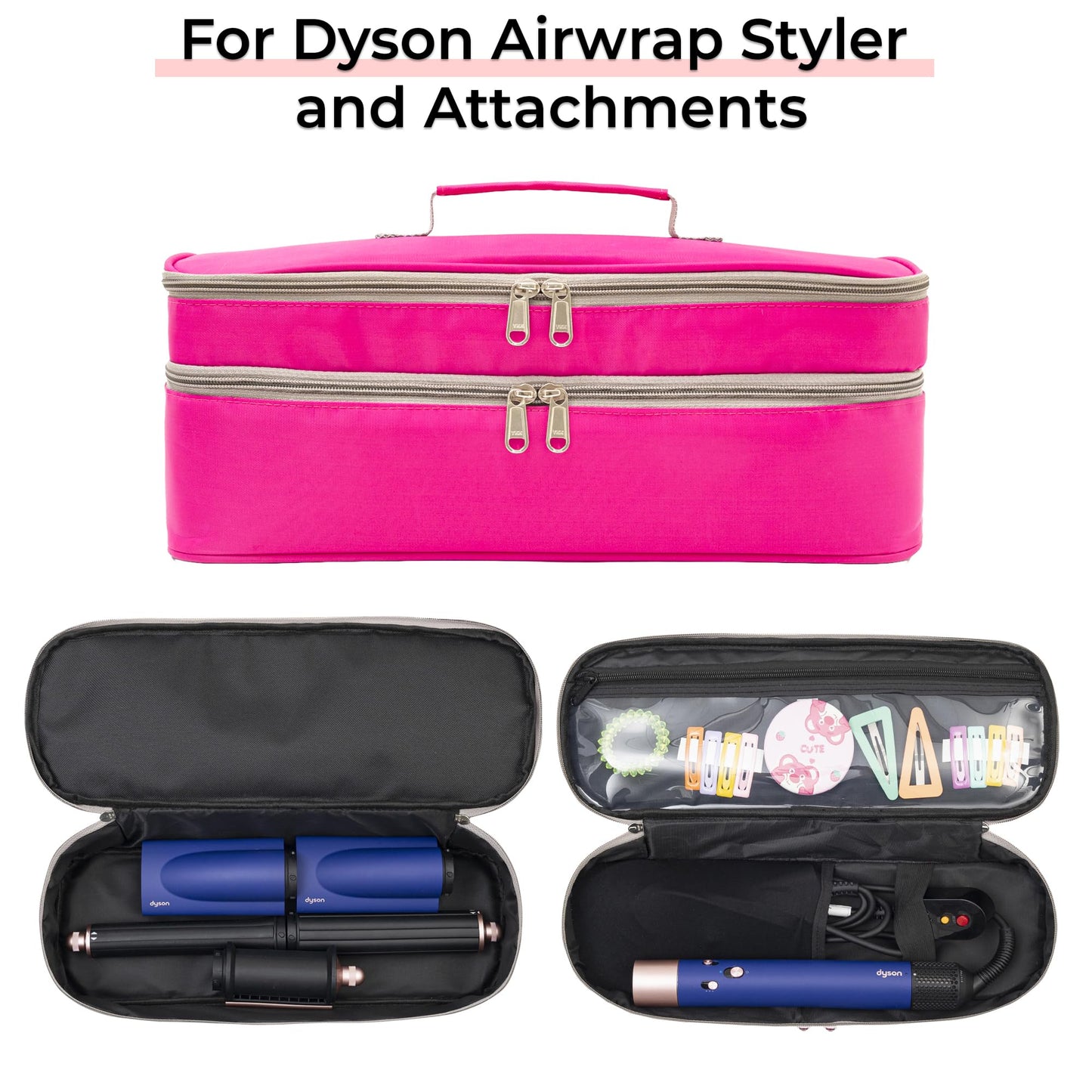 GREENESTA Hair Tools Travel Bag Compatible With Shark Flex Style Attachment, Shark Airwrap Flexstyle, Dyson Airwrap | Travel Case For Sharkflex Styler | Beauty Hair Dryer Attachments Storage (Pink)