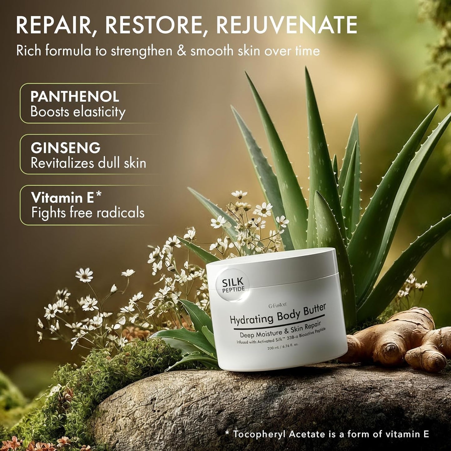 Skiennix Hydrating Silk Peptide Body Butter - Lightweight, Non-Greasy Moisturizer with Aloe Vera & Vitamin E for Dry Skin - Deep Nourishment & Hydration
