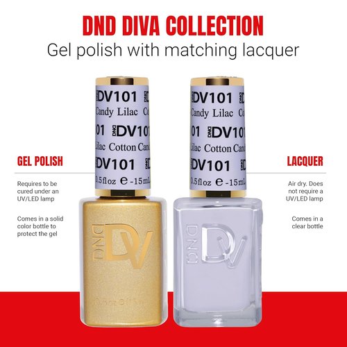 DND Gel Polish Set - Coquette Collection | UV/LED Gel & Air Dry Nail Lacquer Duo - 101 Cotton Candy Lilac, 0.5 Fl Oz
