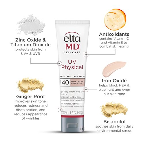 EltaMD UV Physical Tinted Sunscreen - 100% Mineral Protection for Face | Broad Spectrum SPF 41