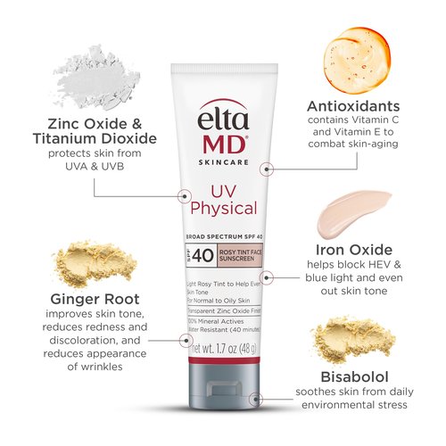EltaMD UV Physical Tinted Sunscreen for Face, 100% Mineral Active Sunscreen