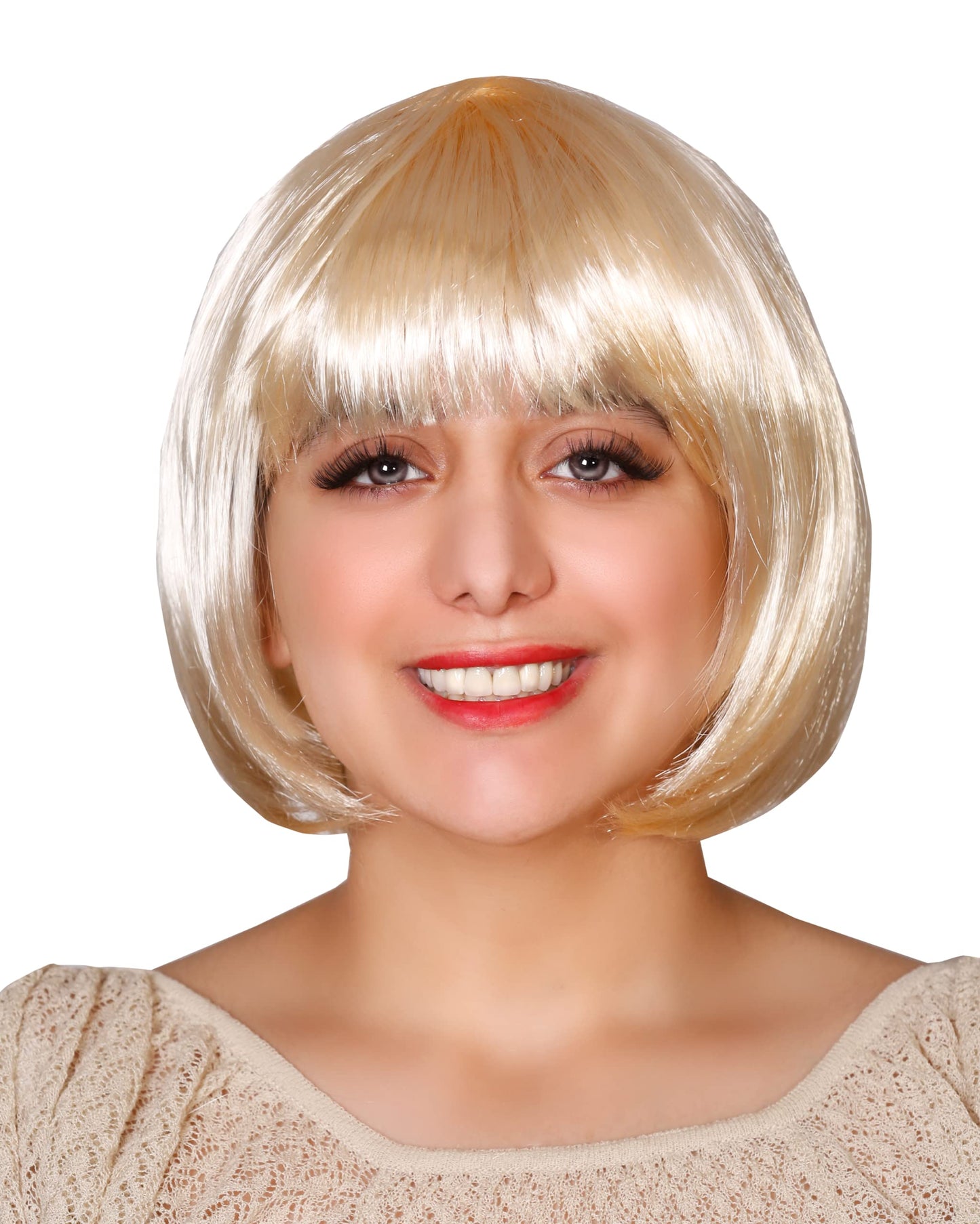 Matissa Short Straight 10" Bob Wig with Bangs Synthetic Fancy Dress Costume Halloween Party (Blonde)