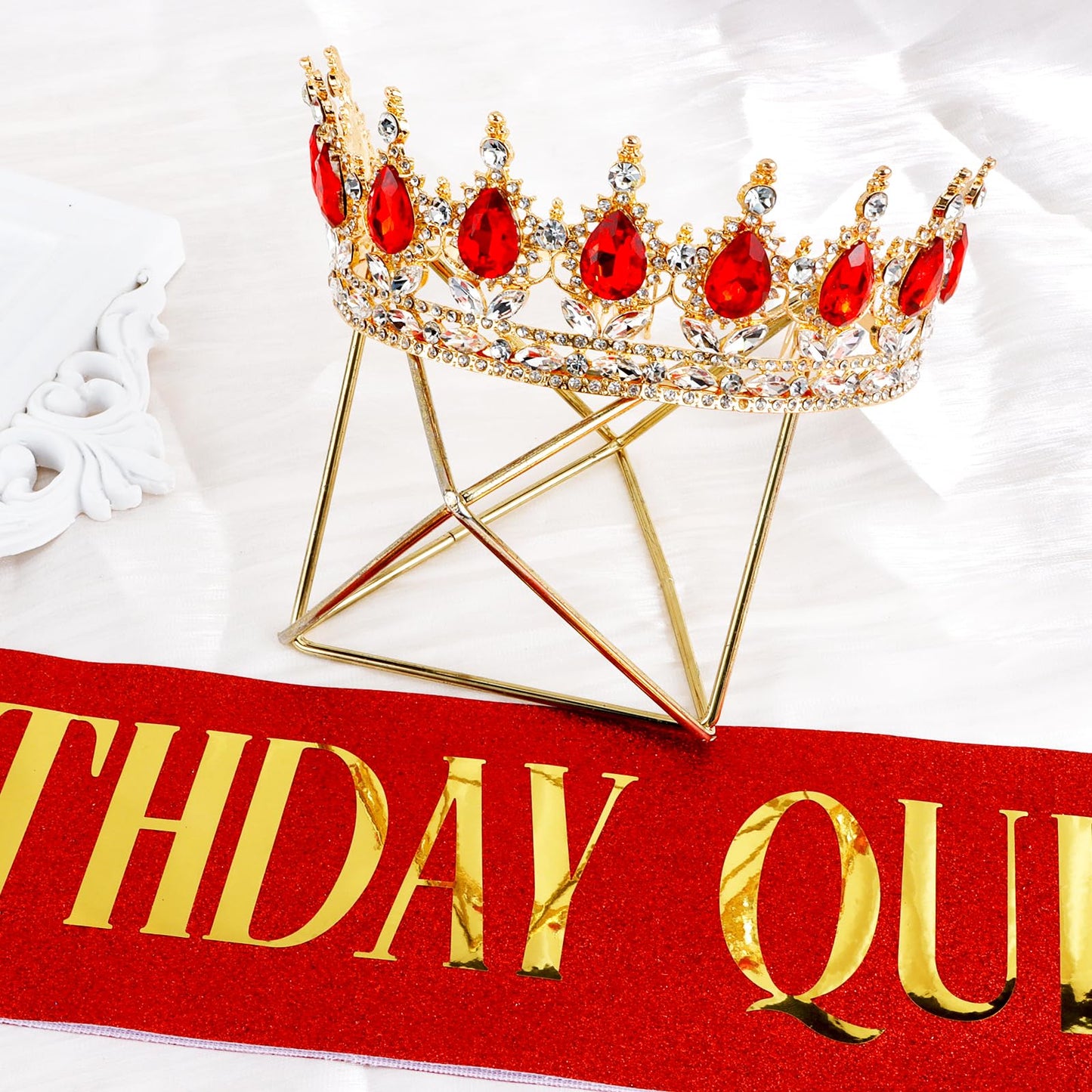 Vovii Birthday Crown & Sash Set for Women, Red Tiara & Birthday Queen Sash for Women Birthday Decorations, Happy Birthday Party Decorations for Birthday Crown Adult Woman