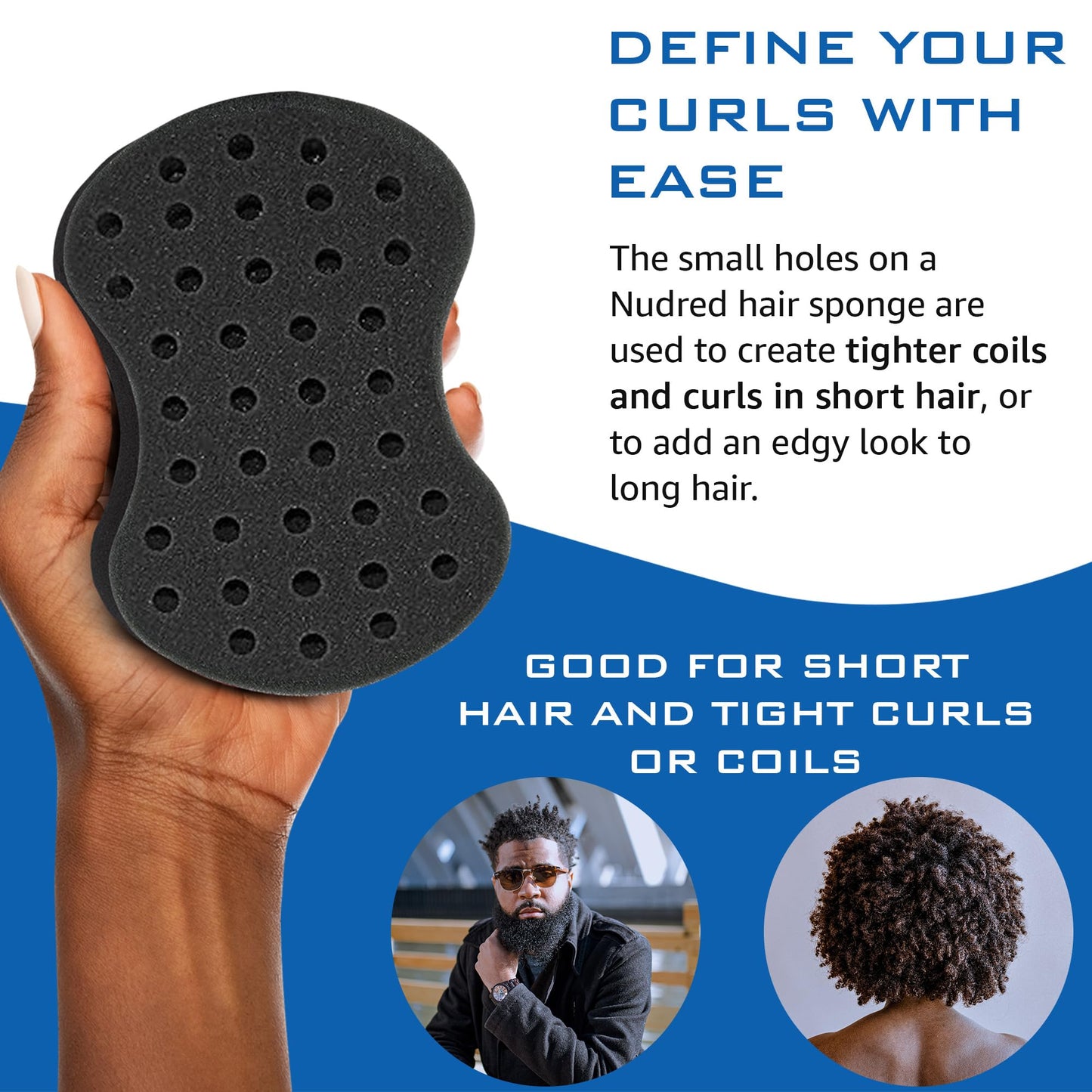 NuDred Hair Brush for Black Men and Women, Twisting Sponge for Curling Afro Style Dreads, Coils & Twists, Barber Curling Care Tool (Silver, Small Holes)