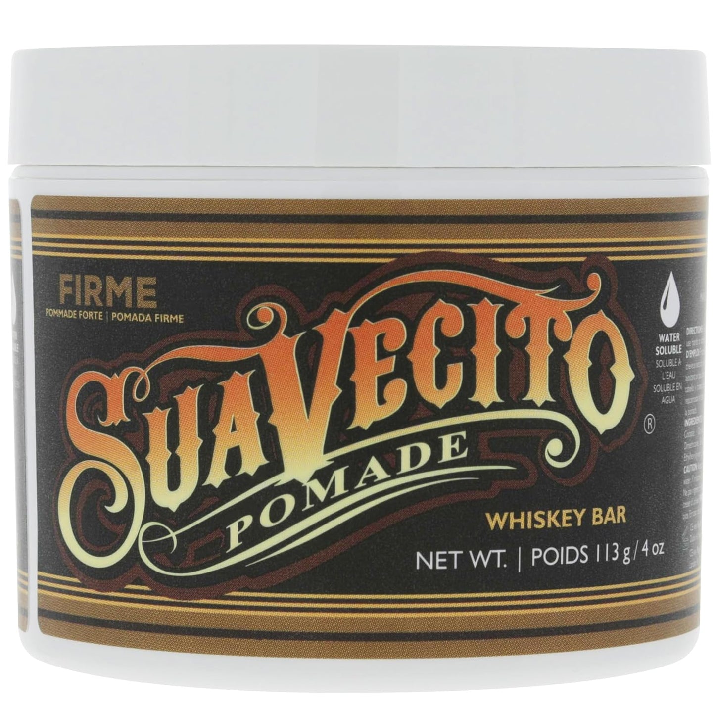 Suavecito Pomade Firme Hold - Whiskey Bar Scent 4 oz | Strong, Flake-Free Hair Gel for Men
