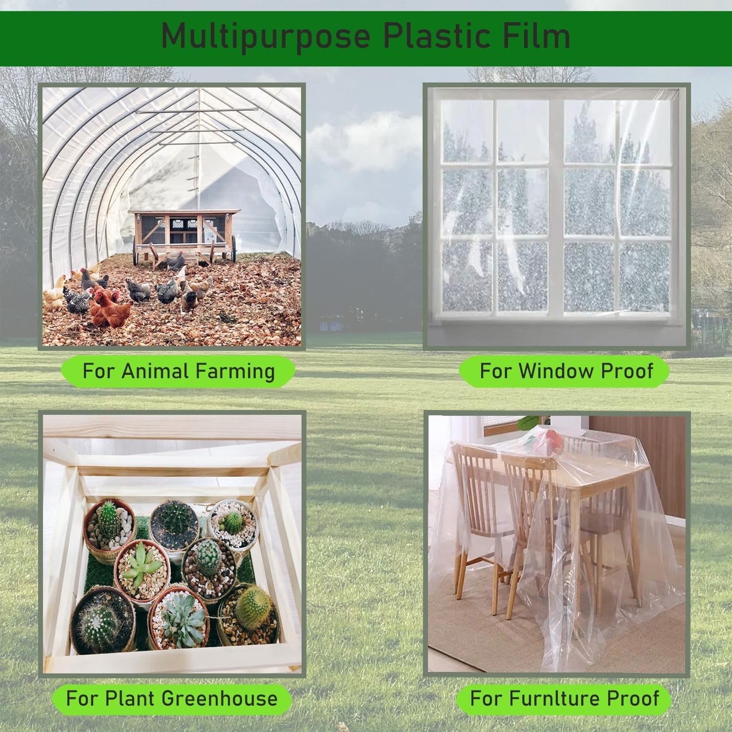 6.5x13 Ft Greenhouse Plastic Sheeting, 6 mil Green House Plastic Covering, Clear Tarps Heavy Duty Waterproof, UV-Resistant