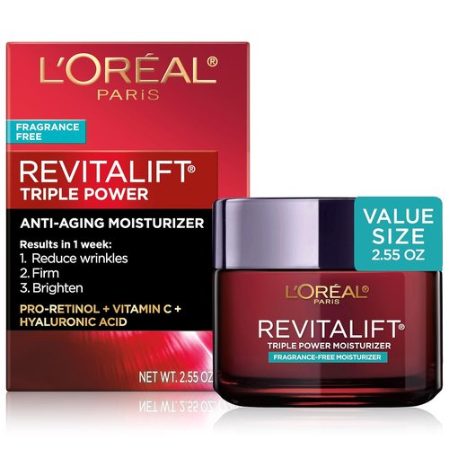L'Oreal Paris Revitalift Triple Power Anti-Aging Face Moisturizer - Fragrance-Free, Pro Retinol & Hyaluronic Acid, 2.55 Oz