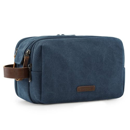 BAGSMART Toiletry Bag for Men, Canvas Travel Toiletry Organizer Dopp Kit Water-resistant Shaving Bag for Toiletries Accessories,Navy Blue-Large