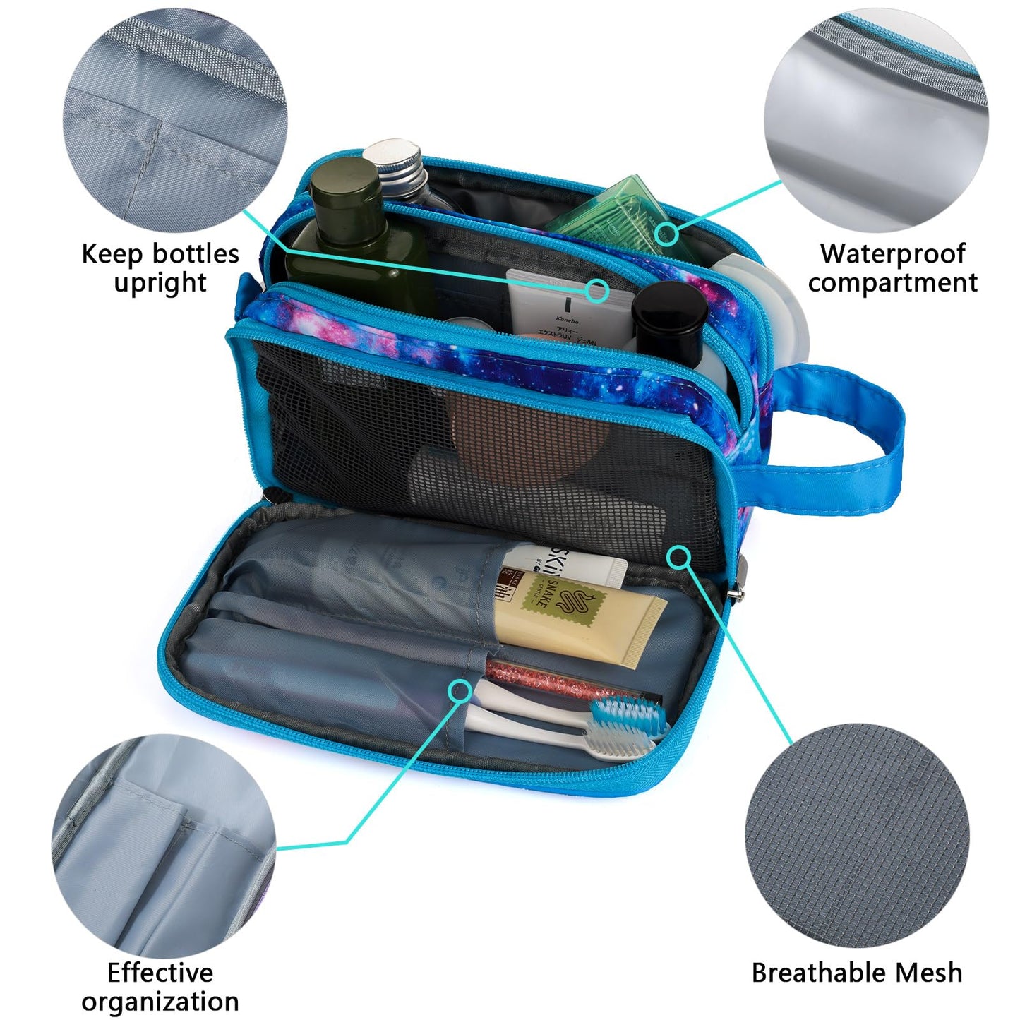 Vipdeal Galaxy Toiletry Bag for Girls, Travel Toiletry Bag for Teen Girls Cosmetic Bag Makeup Bag Waterproof Hanging Wash Bag Toiletries, Blue