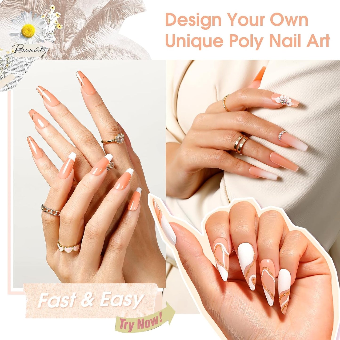 Nude Poly Extension Gel, ROSALIND 2.7 oz Light Nude Poly Nail Gel Builder for Nail Art Decoration, Thickening Extension Easy to DIY Use at Home Need UV Lamp