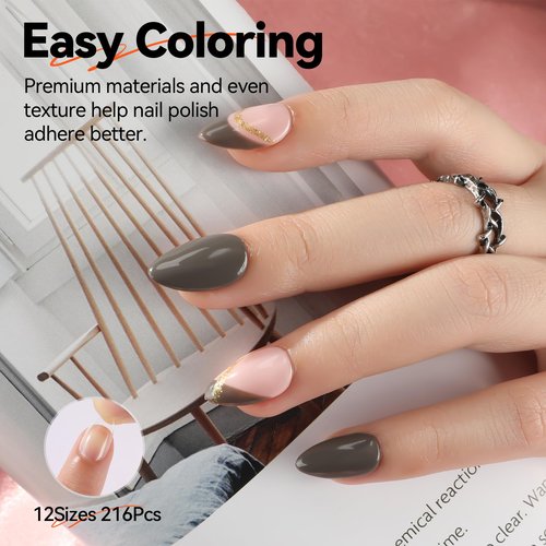 UNA GELLA Short Almond Nail Tips Pre-shape Short Almond Gel Nail Tips 216pcs Press on Nails 12 Sizes Soft Gel Acrylic Clear Fake Full Cover for Nails Extension Home DIY Salon