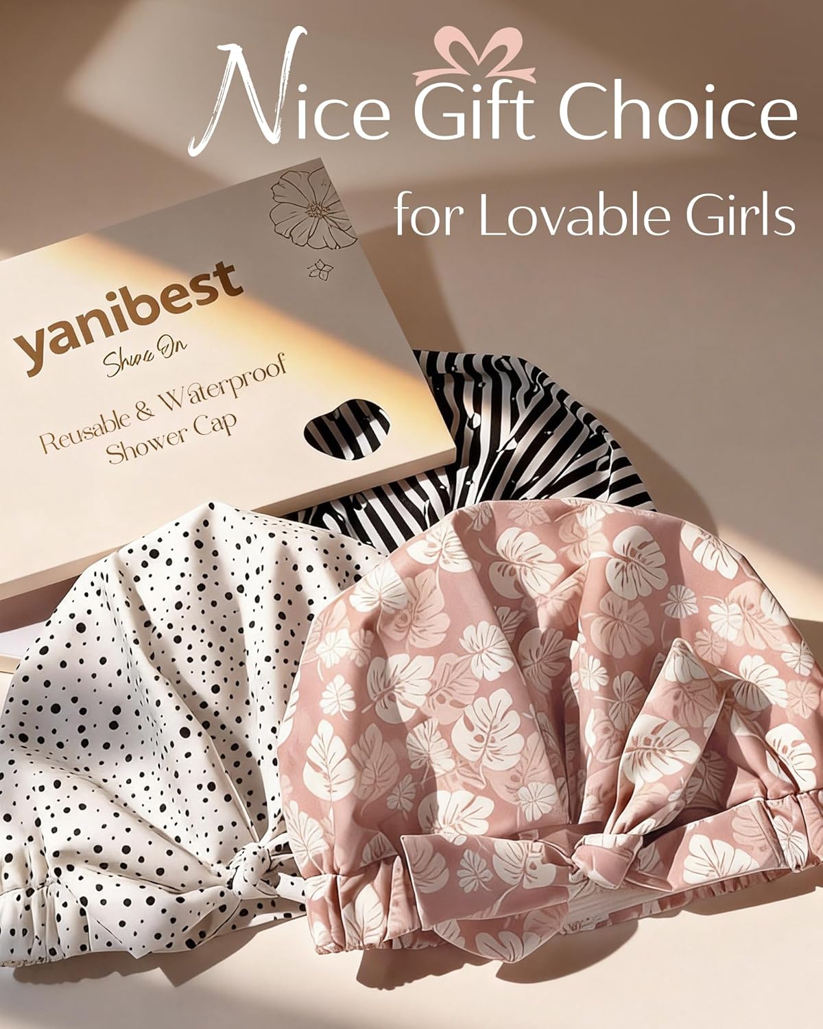 Yanibest Waterproof Shower Cap - Reusable, Adjustable Non-Slip Design for Long Hair | Washable Bath Hat