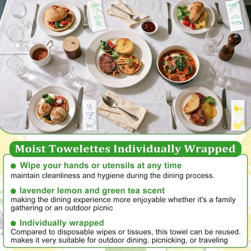 Moist Cotton Towels - Individually Wrapped Refreshing Towelettes | 100 Count in Lavender, Green Tea, Lemon & Cucumber
