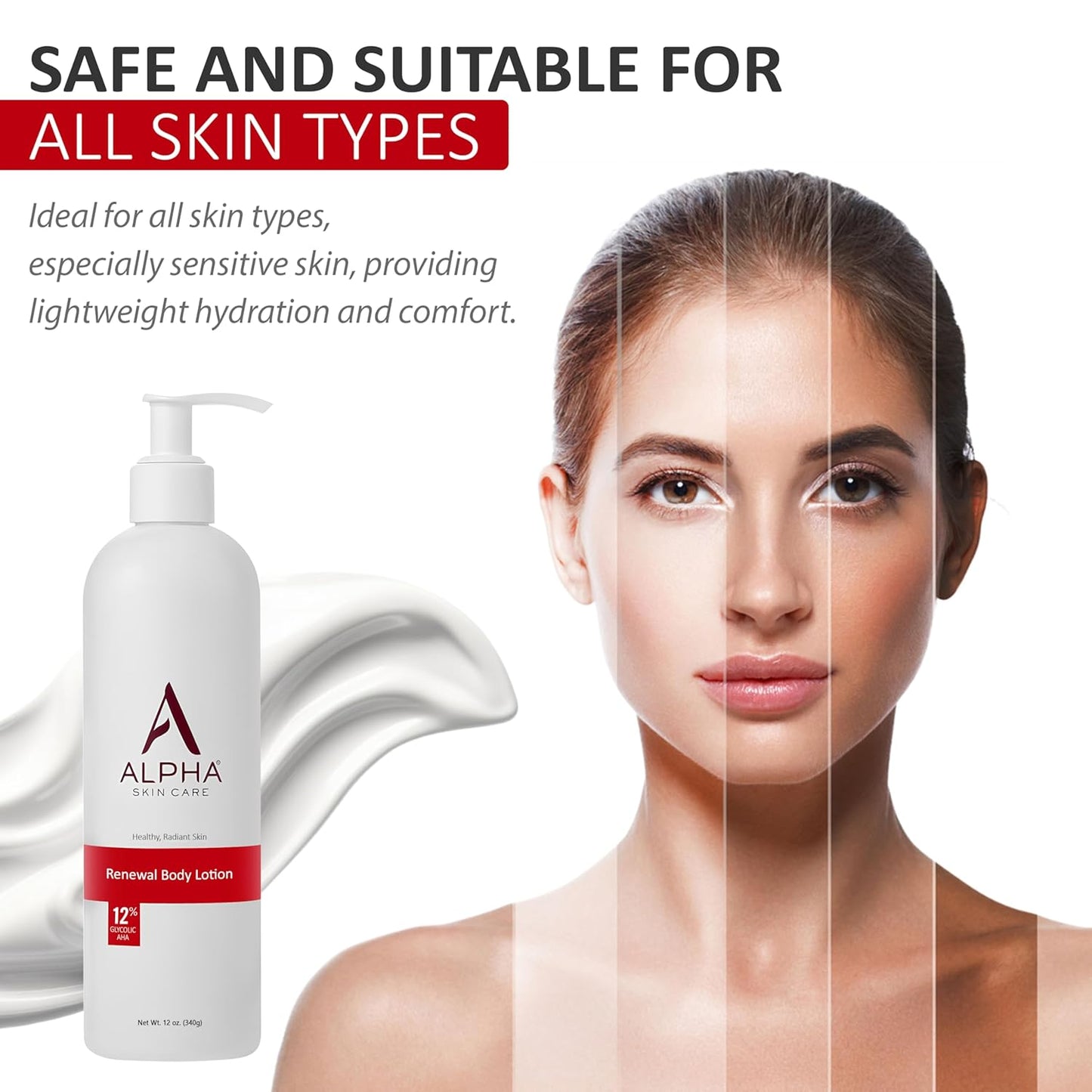 Alpha Skin Care Revitalizing Body Lotion - 12% Glycolic AHA Daily Moisturizer for Soft, Smooth Skin | 12 Oz