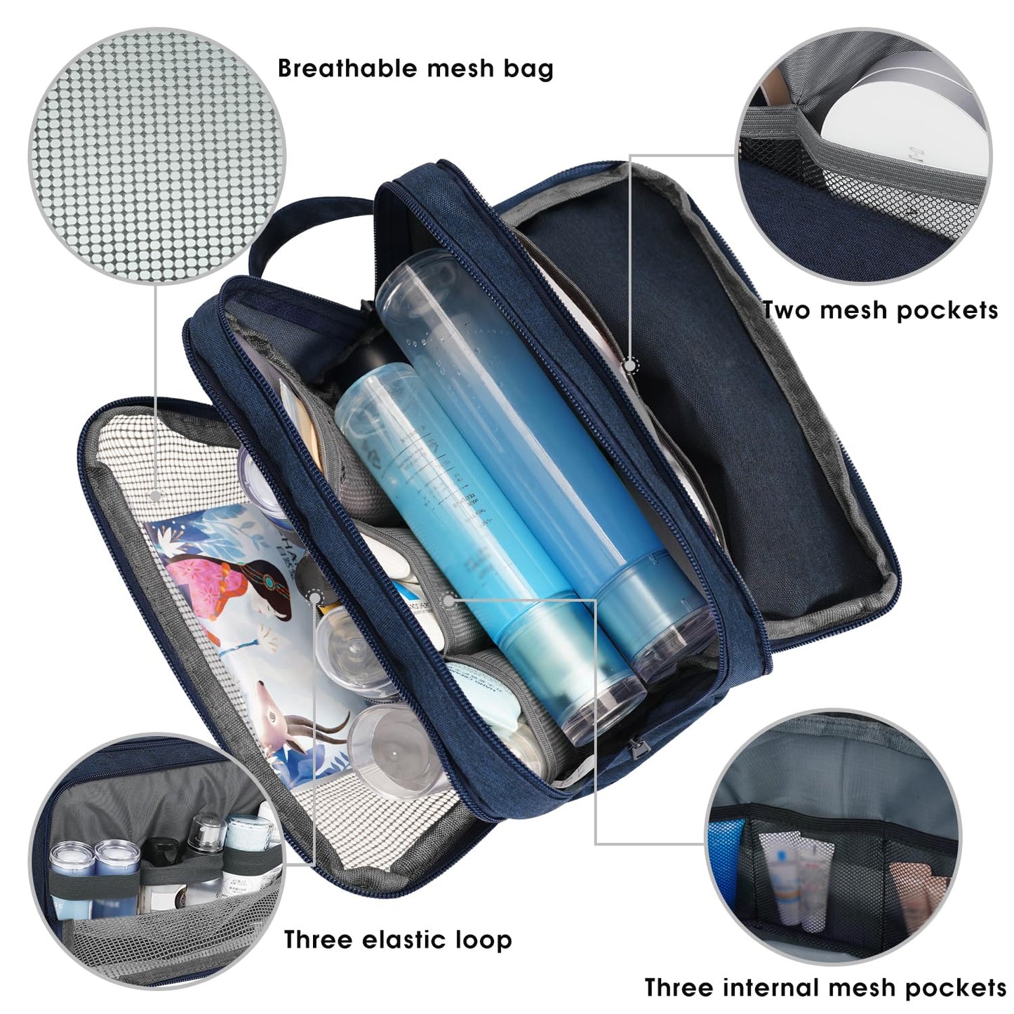 Toiletry Bag for Men Hanging Dopp Kit Water Resistant Shaving Bag Small Toiletry Bag for Traveling (Denim Pure Navy Blue)