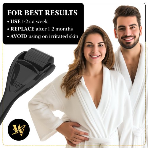 Derma Roller for Skin, Hair & Beard – Women and Men Titanium Microneedling Roller for Face & Scalp, Safe & Easy to Use - Jet Black
