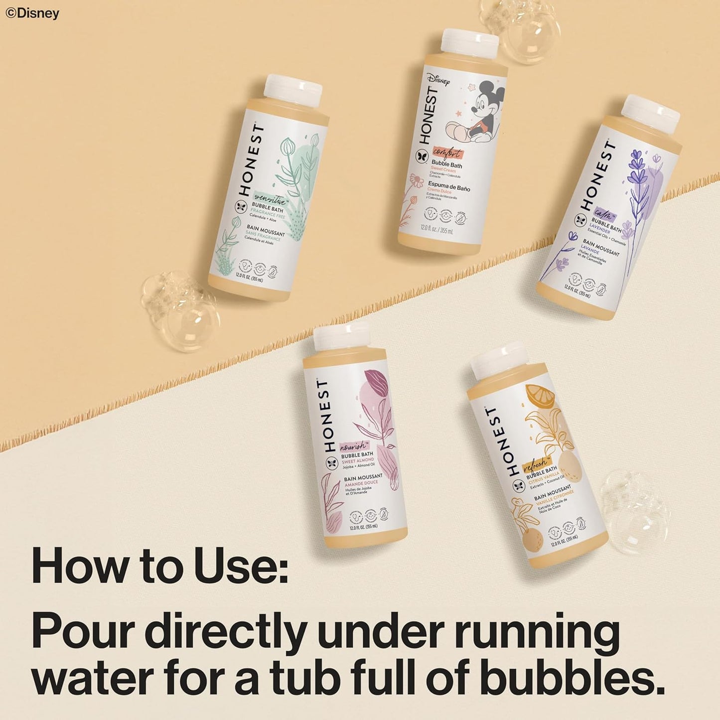 The Honest Company Foaming Bubble Bath - Gentle Tear-Free Formula with Mickey Mouse | 12 fl oz