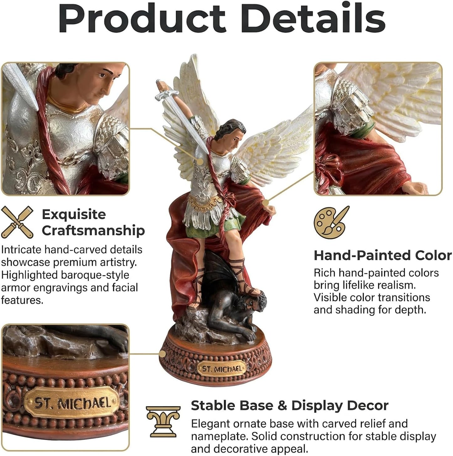 TALPGOD 12-Inch St. Michael The Archangel Statue - Colorful Catholic Home Decor Figurine