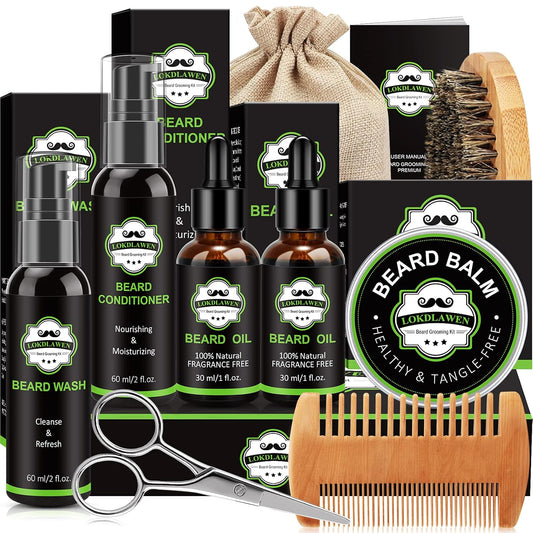 Skiennix Beard Kit for Men - Complete Grooming Set with Wash, Conditioner, Oil, Balm & Tools