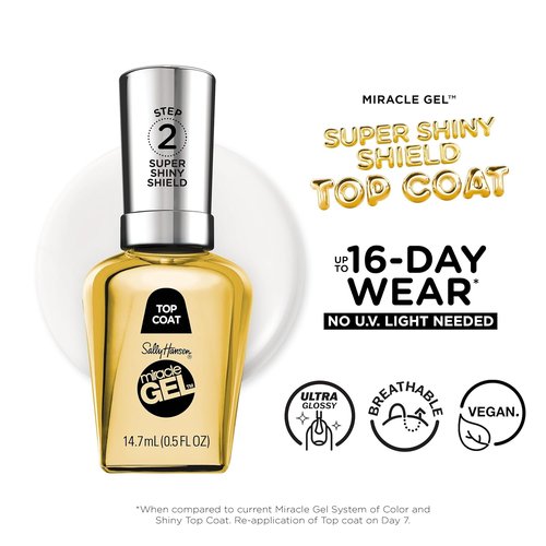 Sally Hansen Miracle Gel Nail Polish - Super Shiny Shield Top Coat | Salon Quality, Long-Lasting, No UV Light Needed | Sheer Glossy Finish