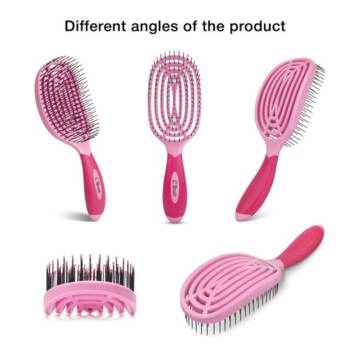 NuWay C Brush Scalp Care Detangling Hair Brush – Gentle Scalp Massage & Easy Detangling for Wet or Dry Hair, Everyday Hairbrush for Healthy Looking Hair (Petal Pink)