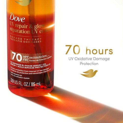Dove Damage Therapy Bi-Phase Serum & Oil - UV Repair & Glow for 70-Hour Hair Protection, 3.9 fl oz