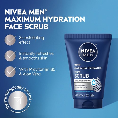 NIVEA MEN Face Scrub - Maximum Hydration with Provitamin B5 & Aloe Vera | 4.4 Oz Tube, Pack of 3