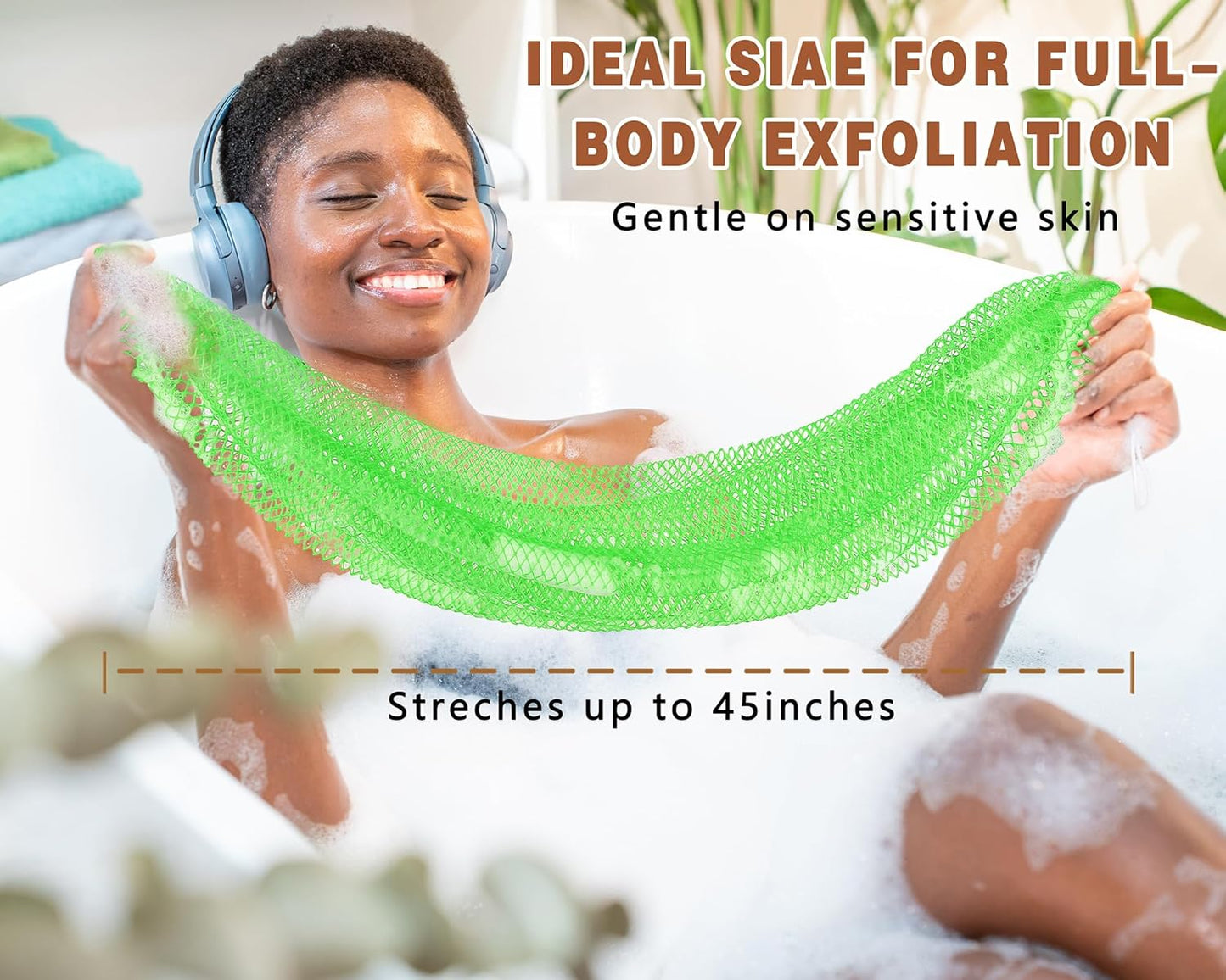 Skiennix Exfoliating Body Scrubber - 2 Pack African Net Sponge for Daily Use | Light Purple & Green