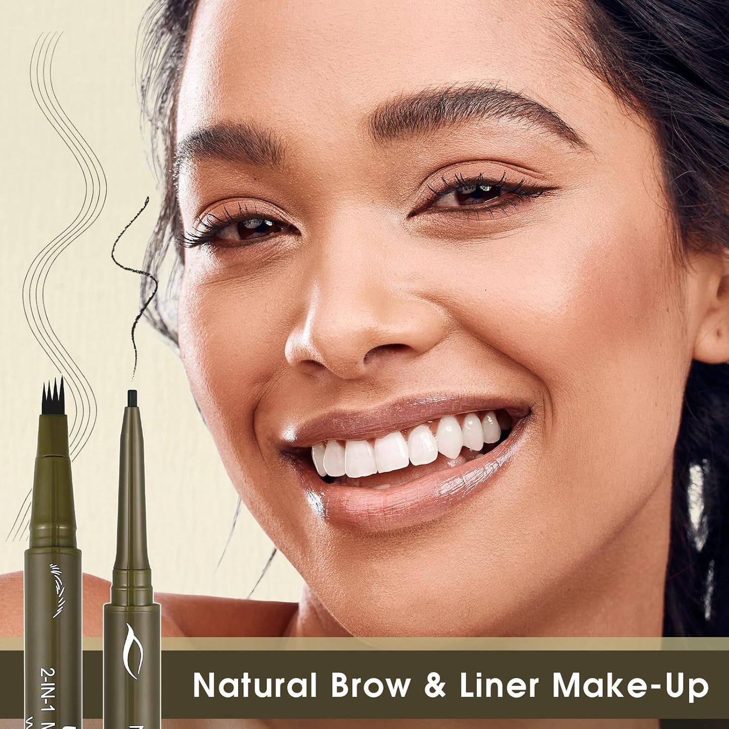 UCANBE Eyebrow Pen - Dual-Ended Pencil with 4-Fork Tip & Gel Eyeliner - Dark Brown, Hair-Like Strokes