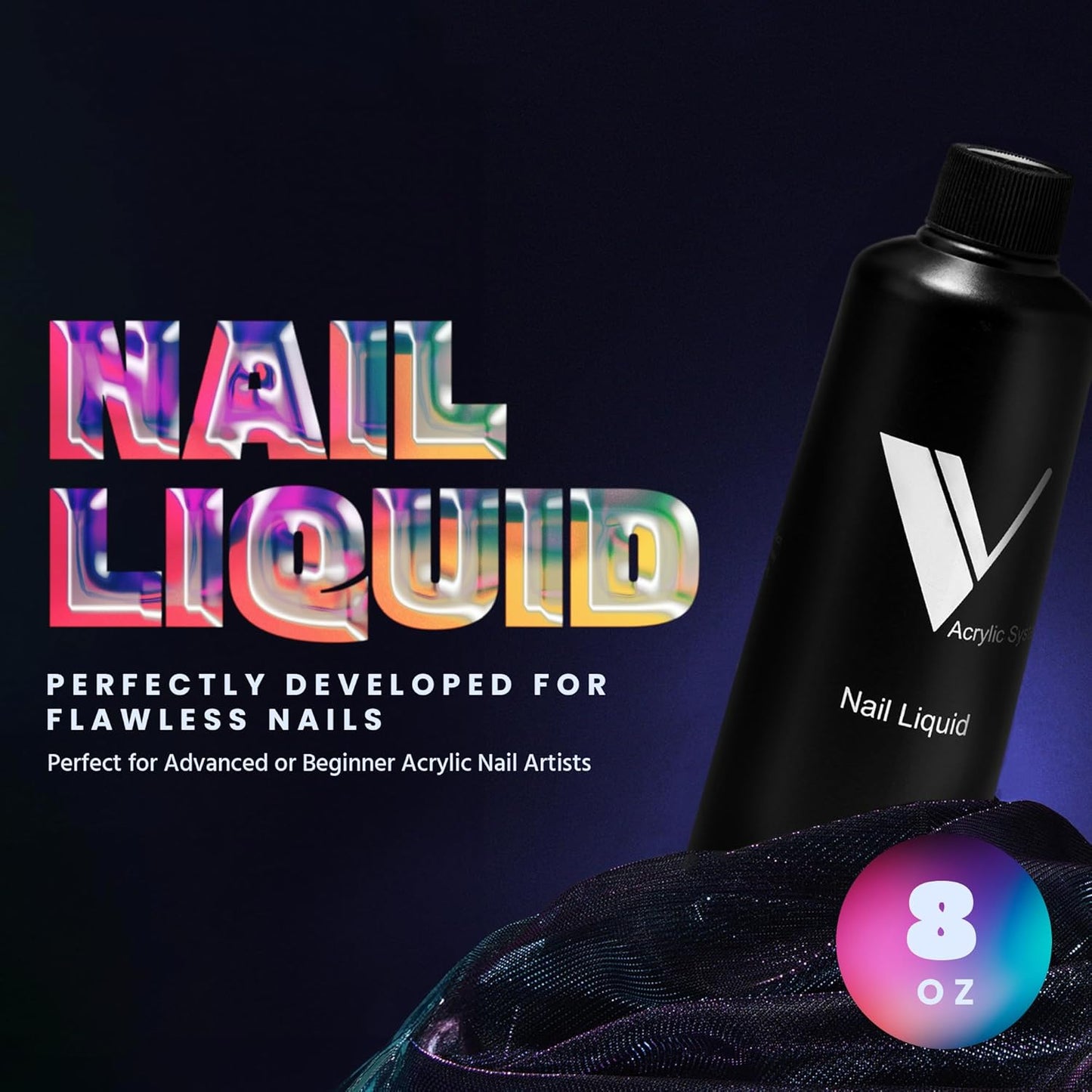 V Beauty Pure Monomer Acrylic Nail Liquid - Long-Lasting Formula for Smooth, Glossy Finish - 8 Oz