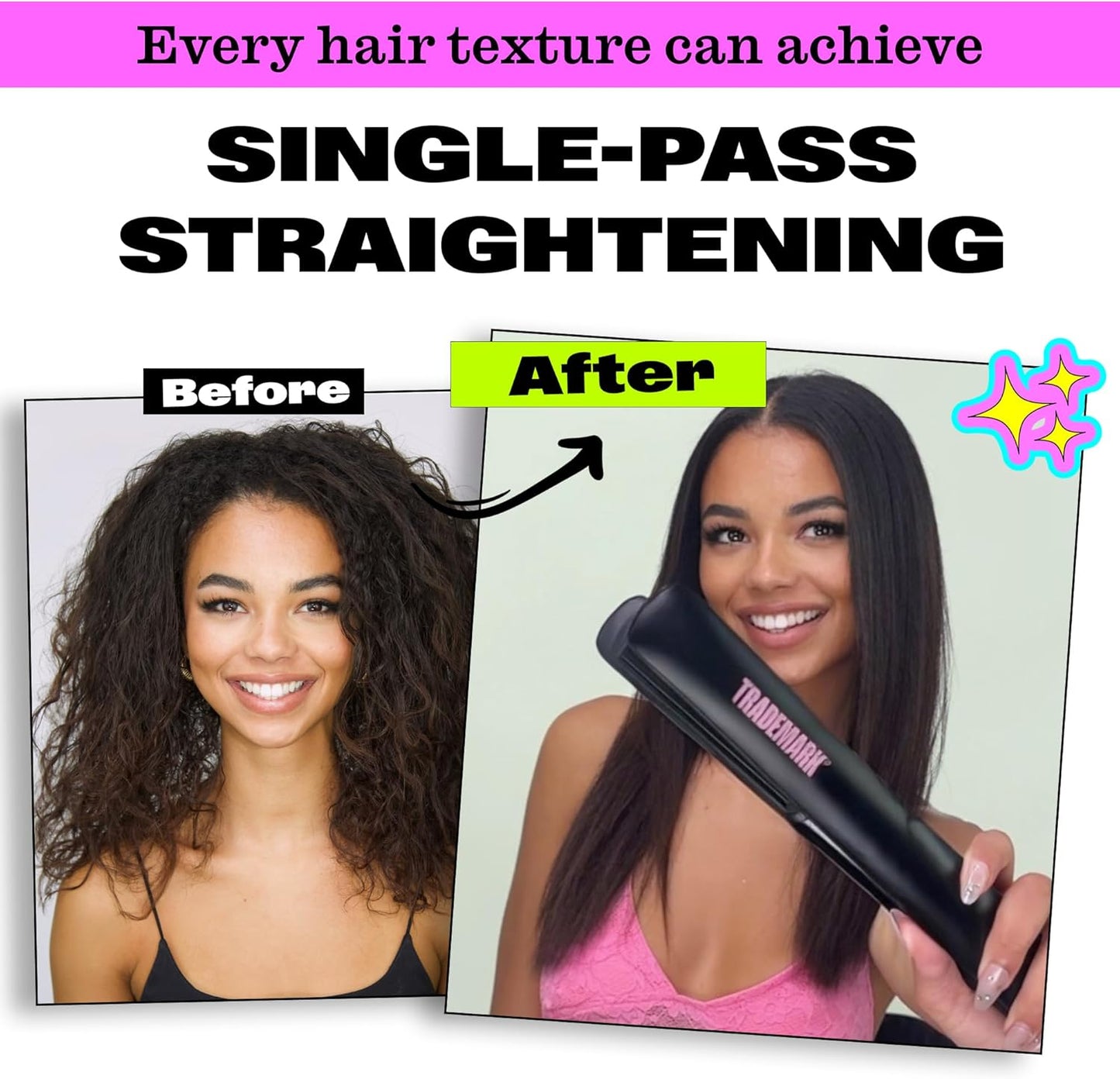 Trademark Beauty Cosmic Flat Iron Hair Straightener, 1 Inch Ceramic Flat Iron, Hair Straightener for All Hair Types Hair, Fast Heating - Black