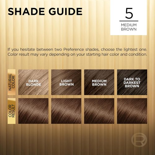 L'Oreal Paris Hair Color - Superior Preference Medium Brown 5 | Luminous Fade-Defying Dye Kit for 9 Weeks of Radiance
