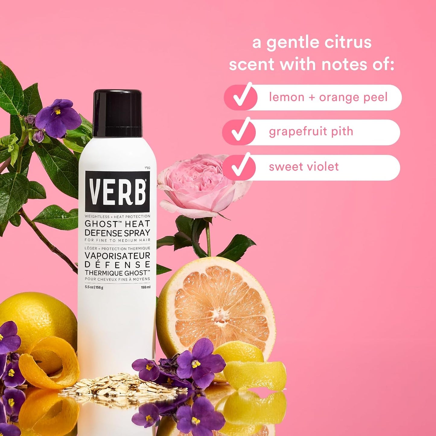 VERB Ghost Heat Defense Spray - Weightless Heat Protection & Shine for Fine to Medium Hair - Vegan Formula