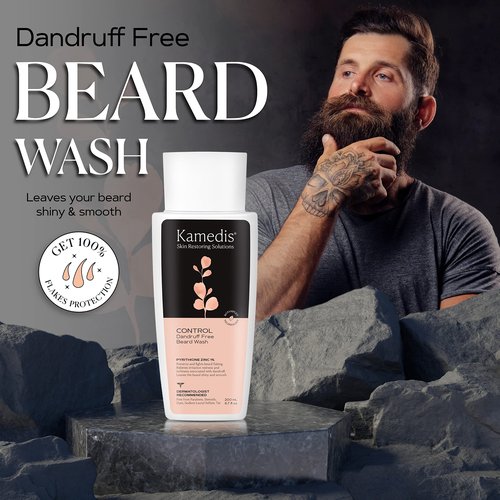 KAMEDIS Beard Wash - 6.7 Oz, Dandruff & Flake Free Ultimate Men's Shampoo, Contains Pyrithione Zinc & Salicylic Acid, Alleviates Itching & Irritation