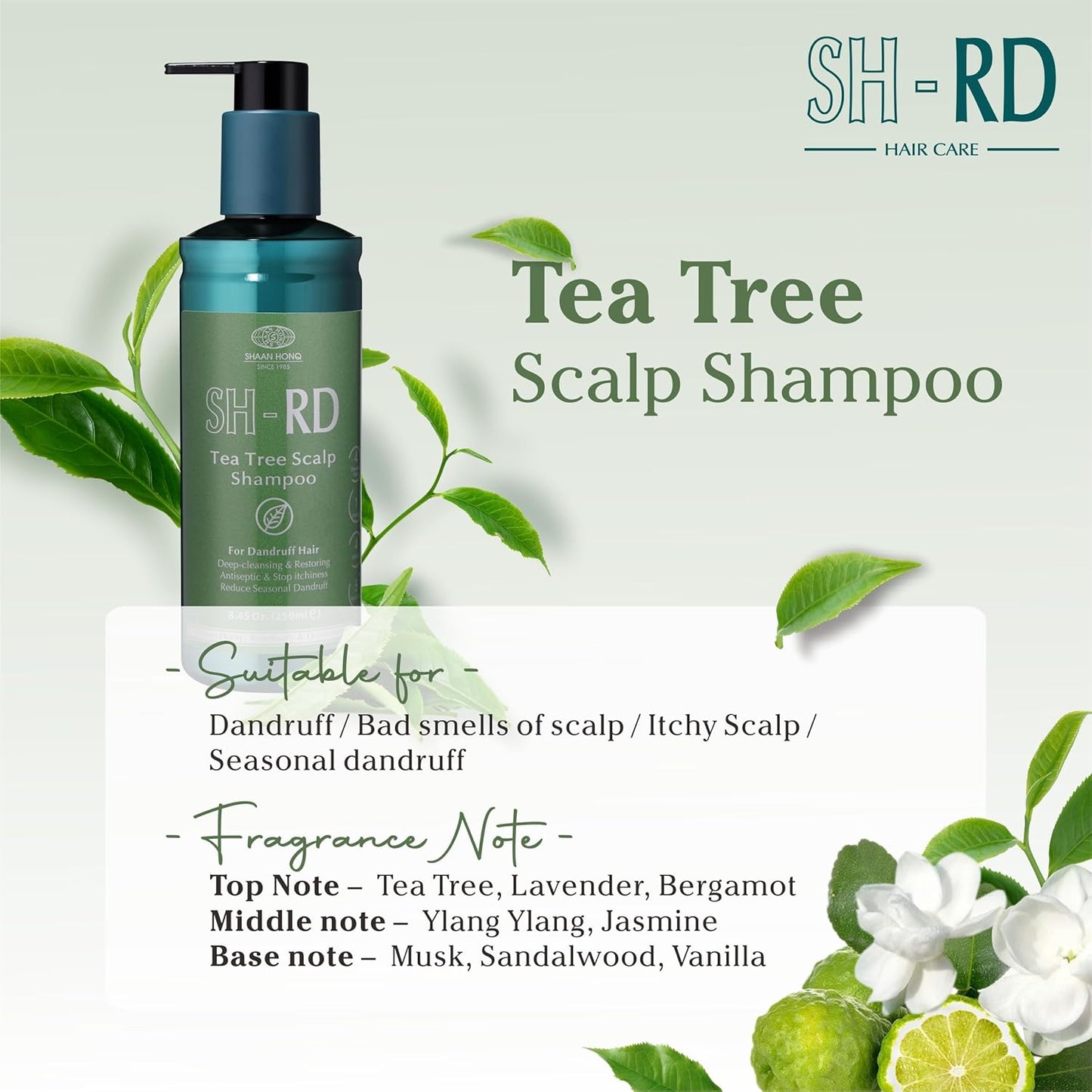 SH-RD Tea Tree Shampoo - Deep Cleansing Dandruff Relief for Dry, Sensitive Scalp | 3.38oz/100ml