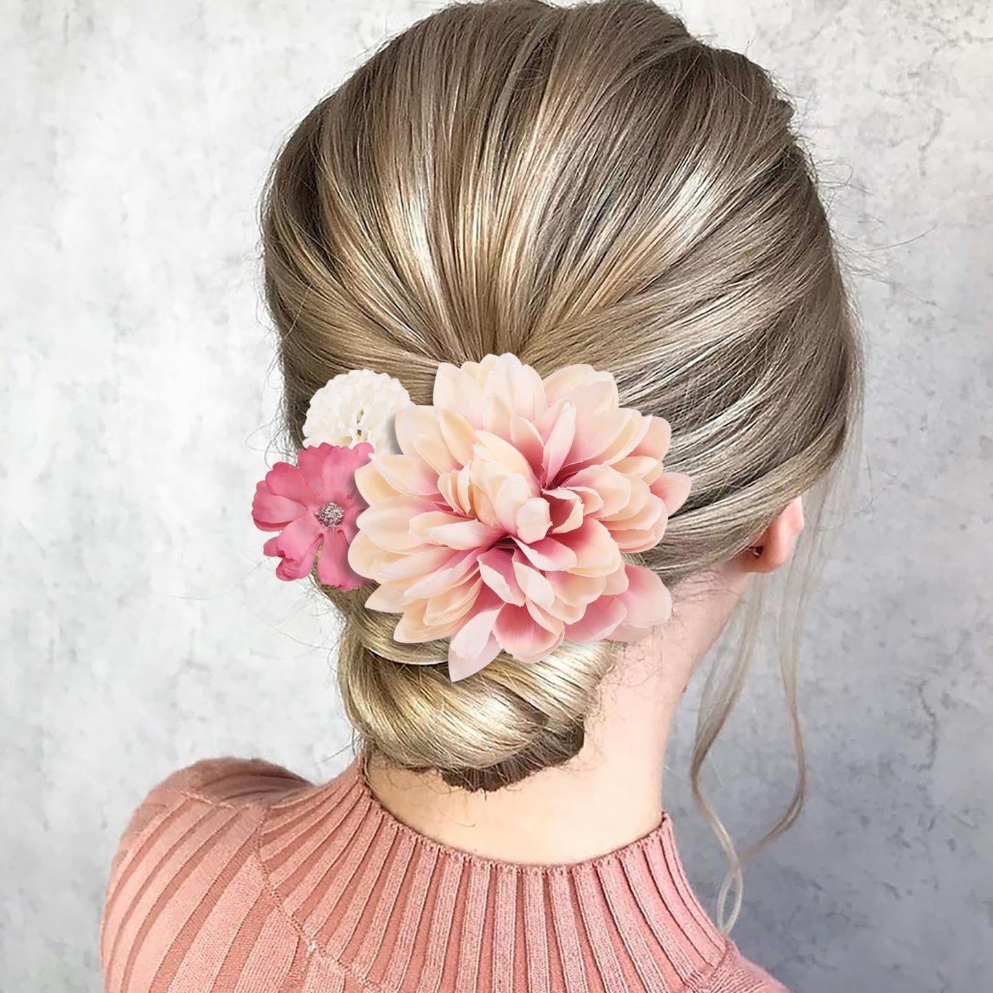 TUCEWP Hair Clip for Women, 5Pcs Pink Flowers for Hair - Tropical Flower Hairpin, Hibiscus Hair Clip, Large Rose Hair Barrettes, Chiffon Flower Hair Accessories for Beach Party, Bridal Wedding Decor