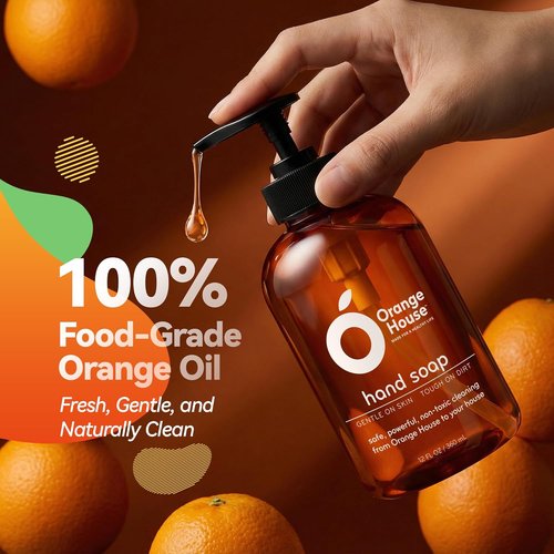 Orange House Natural Liquid Hand Soap - Moisturizing Formula with Food-Grade Orange Oil | 12 Fl Oz