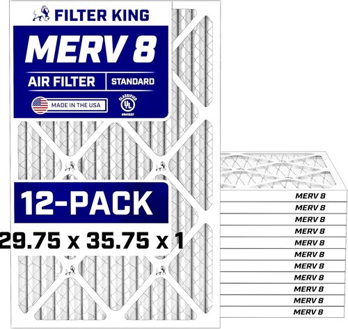 Filter King Air Filters - MERV 8 HVAC Pleated AC Furnace Filters | 12 Pack | 29.75x35.75x1 | Made in USA