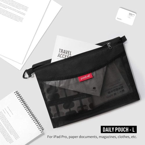 Pack All Water-Resistant Zipper Pouch - Large Black Mesh Storage Bag for Travel & Office