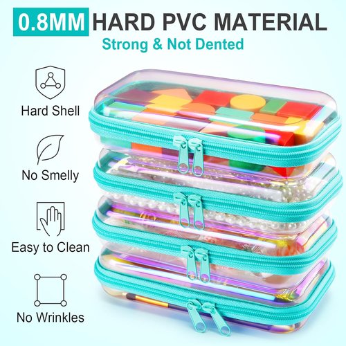 Hoolerry Clear Zipper Makeup Bags - 4 Pcs Transparent Storage Pouches for Cosmetics & Snacks | 7.5 x 3.9 x 2 in, Blue Laser