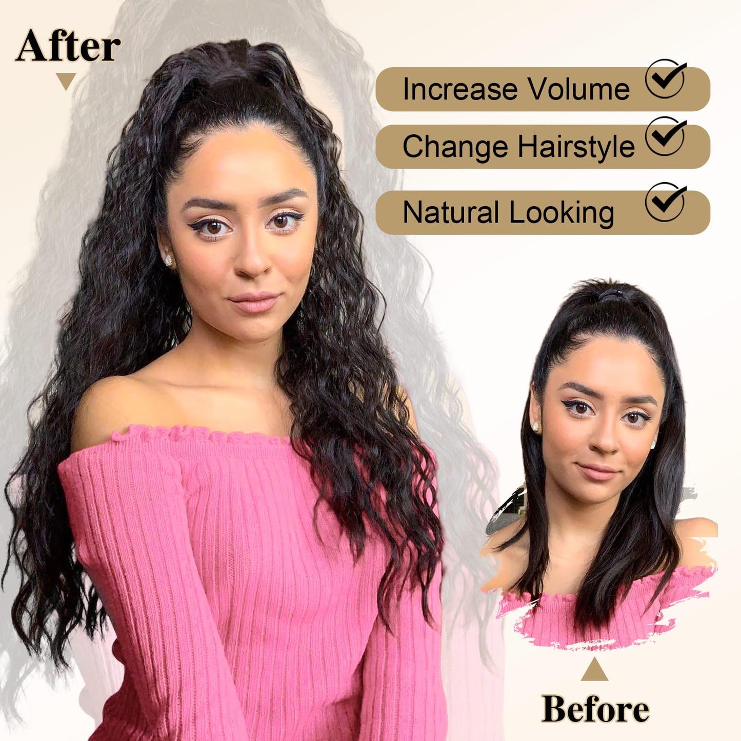 HANYUDIE Curly Ponytail Extension 24 Inch Drawstring Ponytail for Black Women Synthetic Ponytail for Daily Party Use 99J