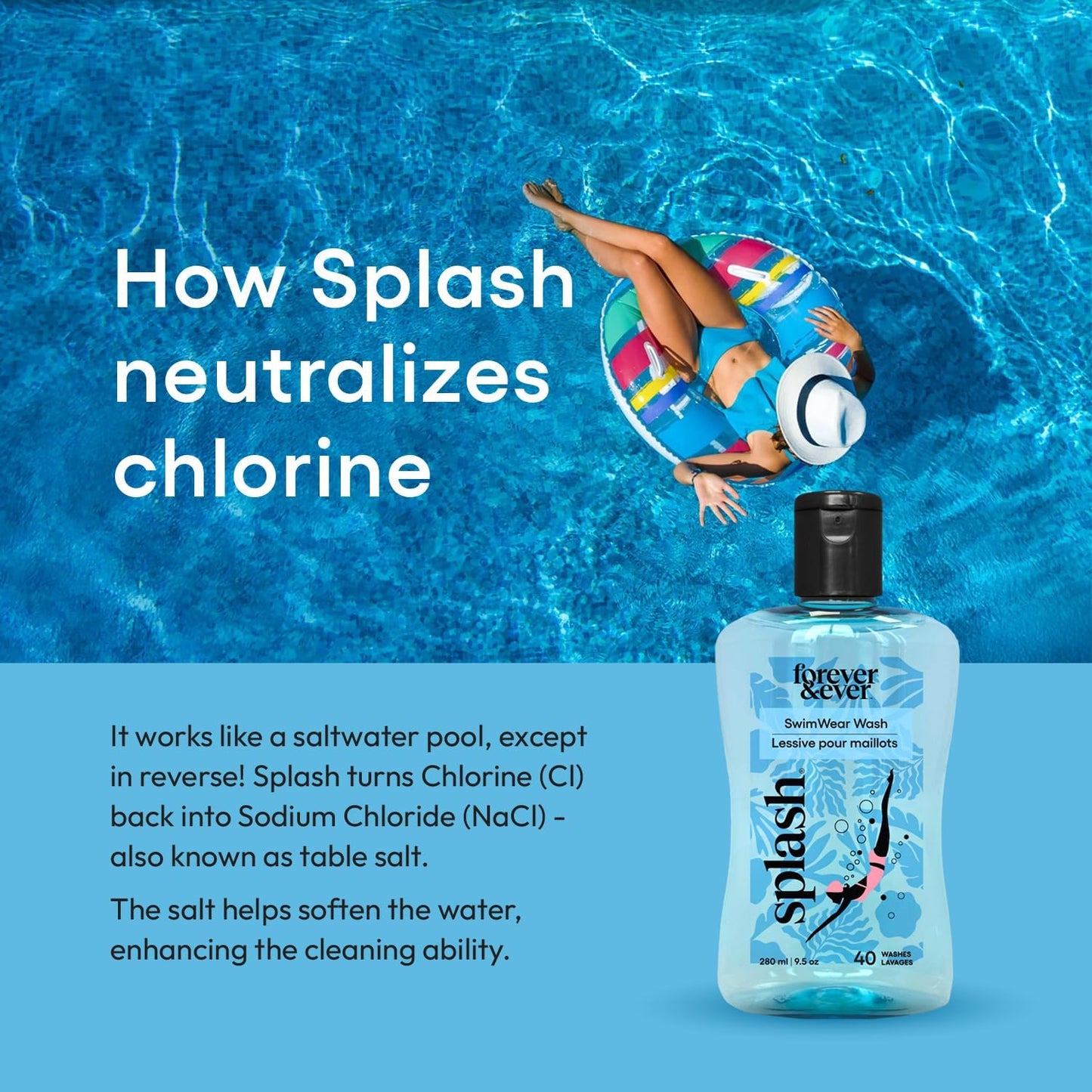 Splash All Natural Laundry Detergent - Hypoallergenic Swimsuit Wash | Gentle, Color Safe Formula, 9.5 fl oz