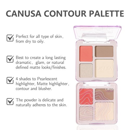 Regine Switzerland 4-in-1 Contour Palette - Blush, Matte & Pearlescent Highlighter, Bronzer | Long-Lasting Makeup