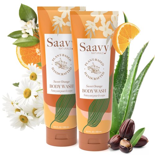 Saavy Naturals Moisturizing Body Wash for Sensitive Skin – Plant-Based & Pure with Coconut Oil, Shea Butter & Aloe Vera – Paraben-Free, Cruelty-Free – Sweet Orange – 8.5 fl oz, 2 pack