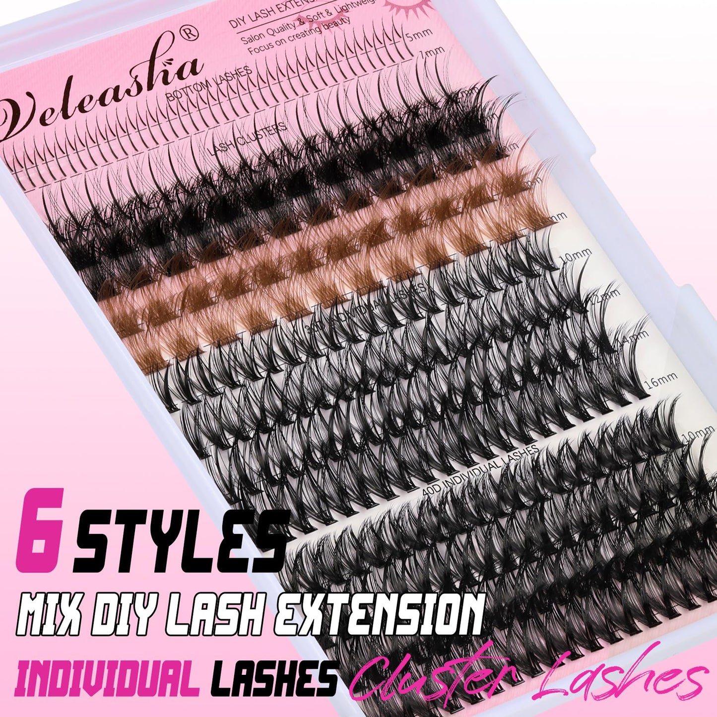 Veleasha Lash Clusters 268PCS Individual Lashes Wispy Brown Clusters Lashes Bottom Lashes Natural Spike D Curl Eyelash Clusters Fluffy Pestañas DIY Eyelash Extensions for Beginner Easy(Hot Style MIX)