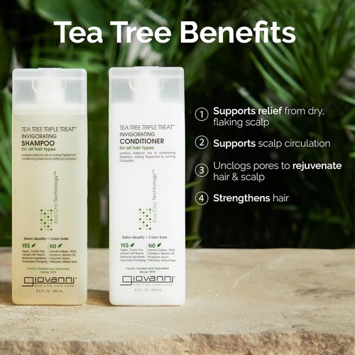 GIOVANNI Tea Tree Triple Treat Shampoo & Conditioner Set - Invigorating Cooling Formula, Vegan & Cruelty-Free | 8.5 oz Each